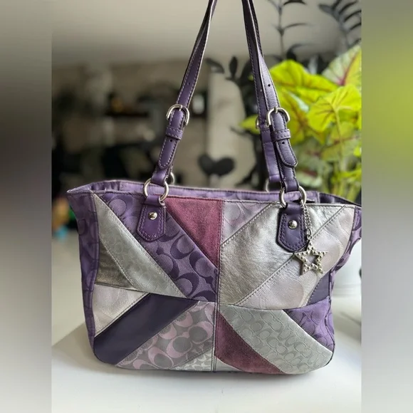 COACH Purple Chevron Patchwork Bag #F17614 - Picture 2 of 11